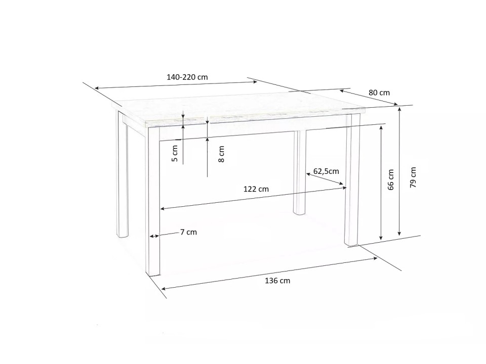 Stół TIAGO 2 rozkładany 140-220/80 blat: biały, nogi: biały - Halmar