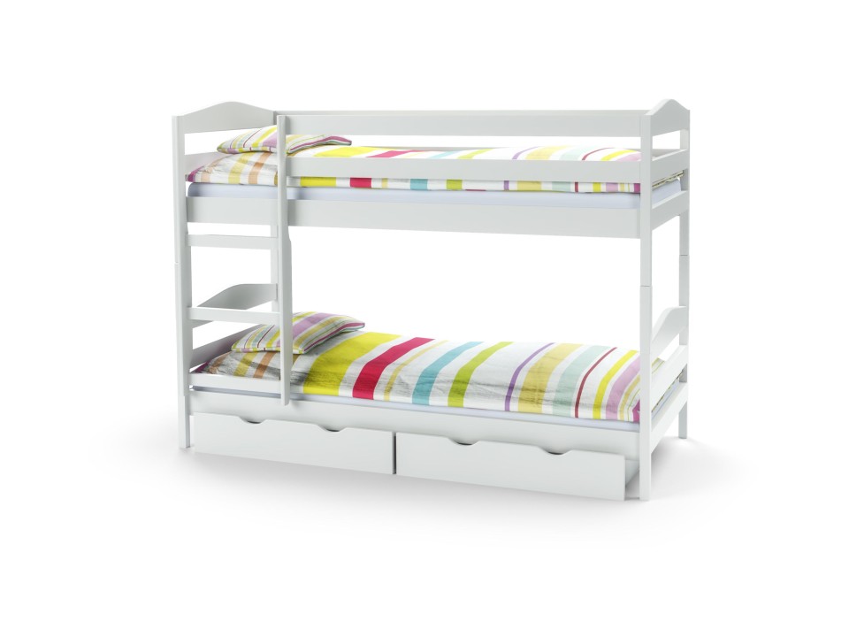 Łóżko SAM - piętrowe z materacami - białe - Halmar