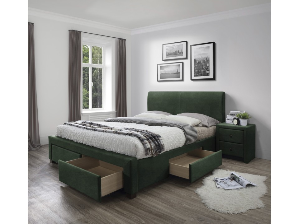 Łóżko MODENA 3 z szufladami ciemny zielony velvet - Halmar