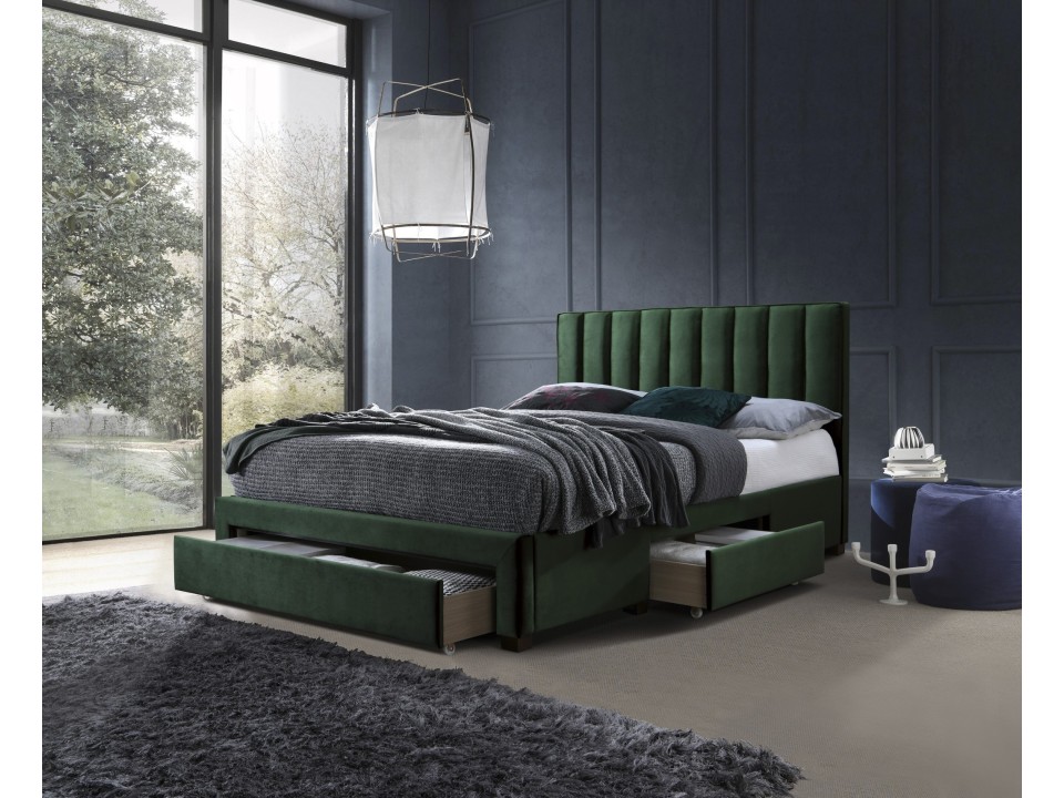 Łóżko GRACE z szufladami ciemny zielony velvet - Halmar