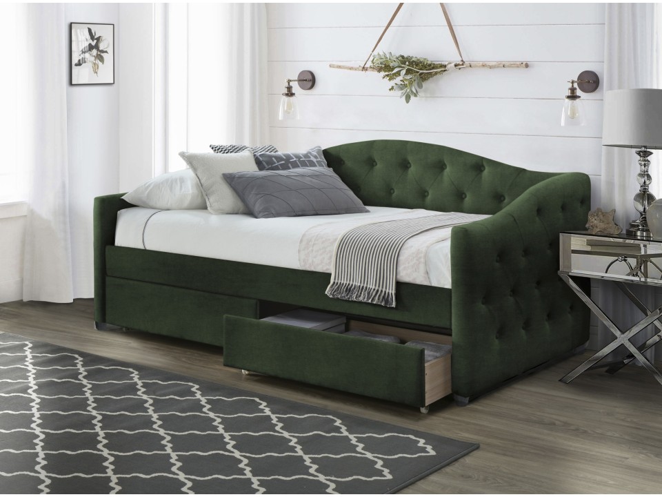 Łóżko ALOHA z szufladami ciemny zielony velvet - Halmar