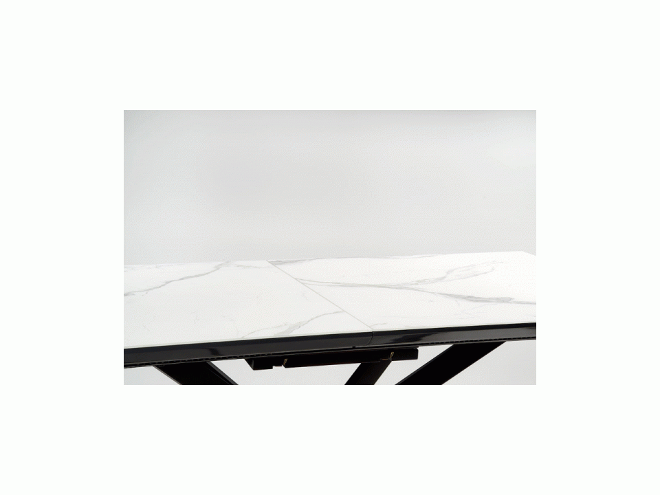 Stół DIESEL rozkładany blat - biały marmur / c. popiel, nogi - czarny - Halmar
