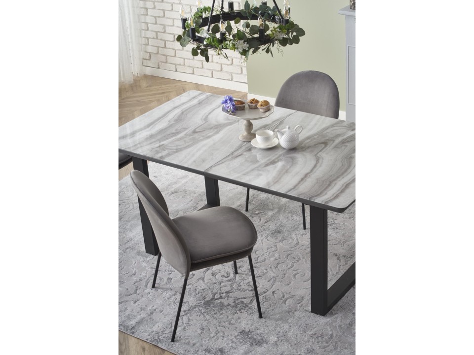 Stół MARLEY rozkładany blat - biały marmur / popielaty, nogi - czarny - Halmar