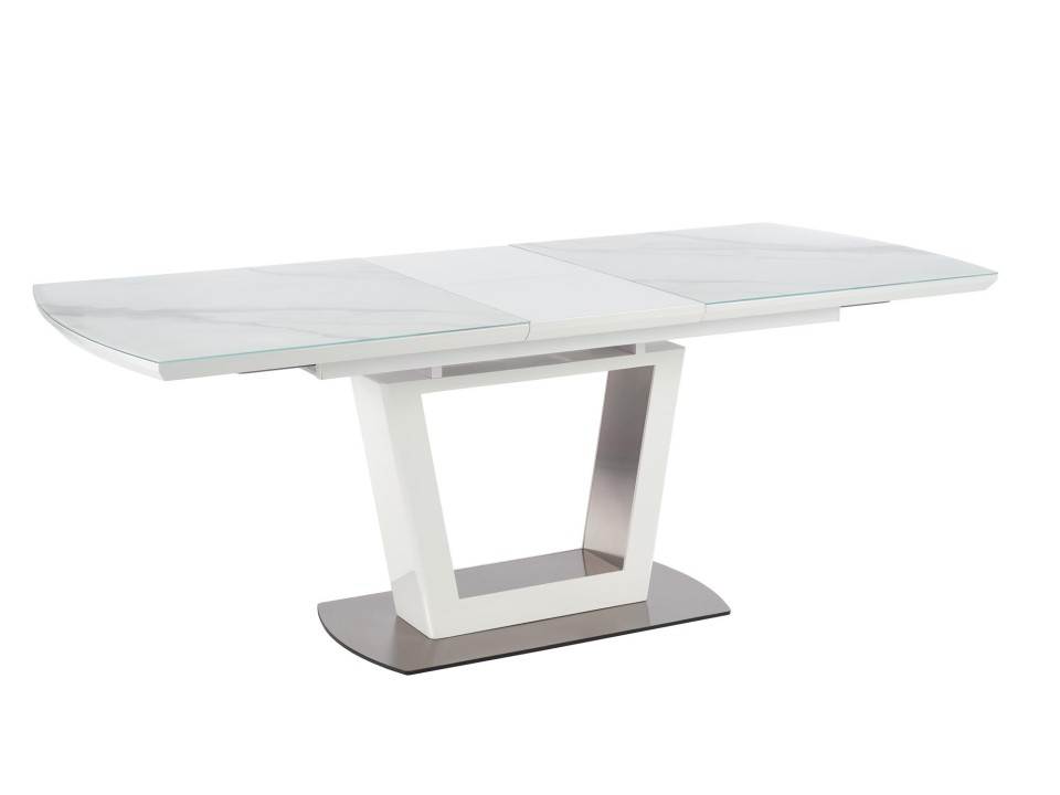 Stół BLANCO rozkładany blat - biały marmur / biały, noga - biały - Halmar