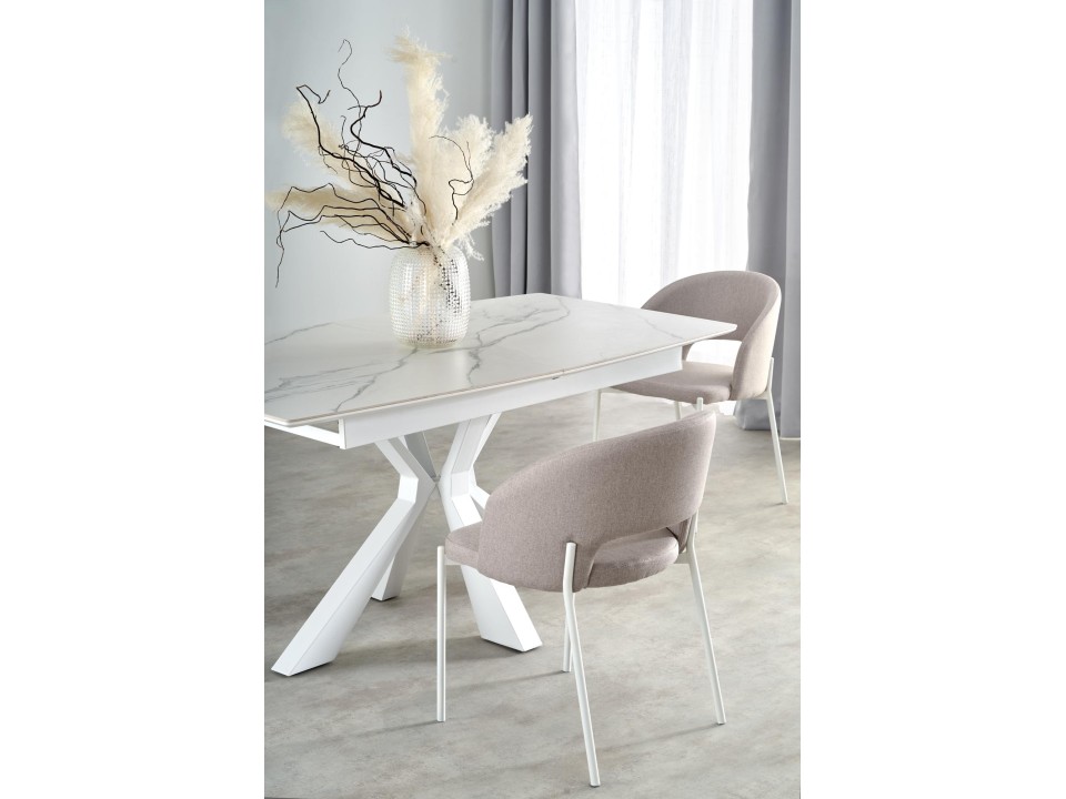 Stół VIVALDI rozkładany blat - biały marmur, nogi - biały - Halmar
