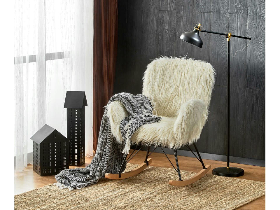 Fotel AUSTIN wypoczynkowy kremowy / czarny / naturalny - Halmar