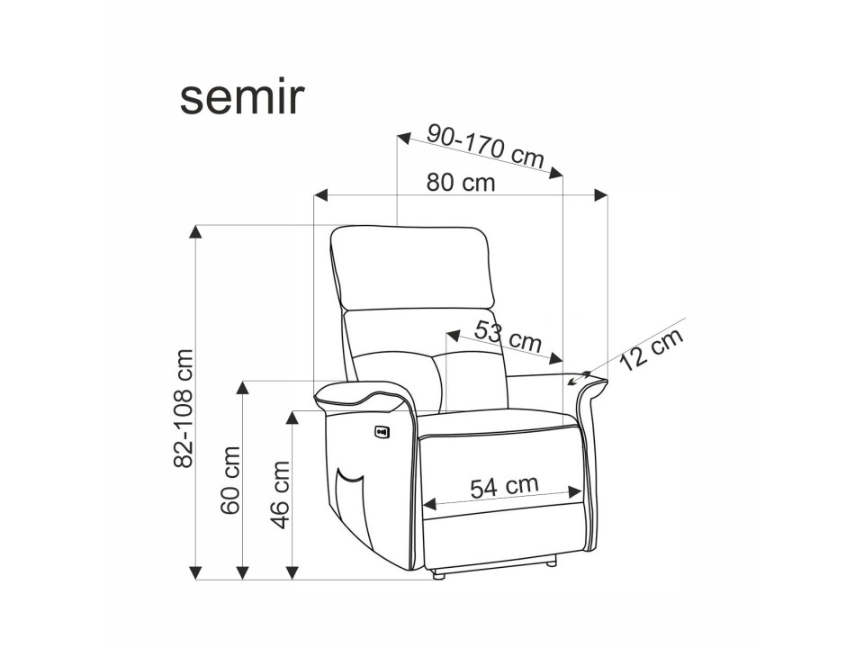 Fotel SEMIR z funkcja elektrycznego rozkładania / gniazdo USB, beżowy - Halmar