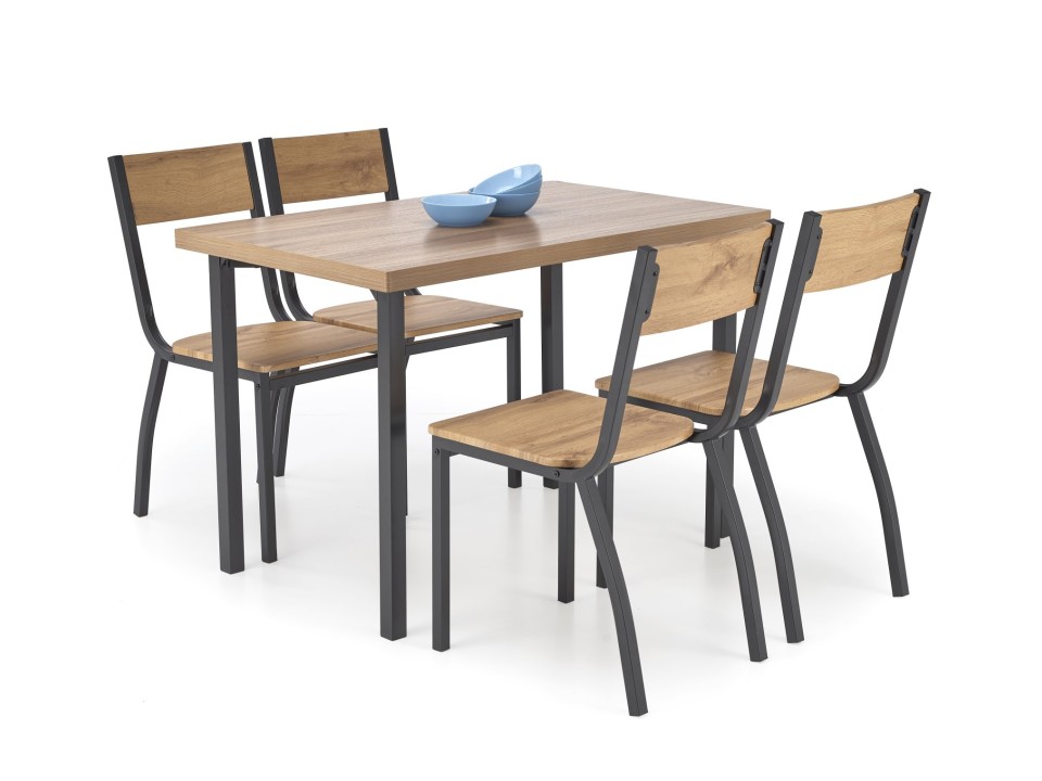 Stół MILTON zestaw + 4 krzesła, naturalny / czarny - Halmar