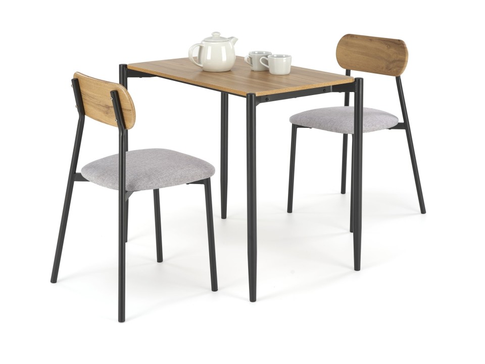Stół NANDO zestaw + 2 krzesła, naturalny / czarny - Halmar