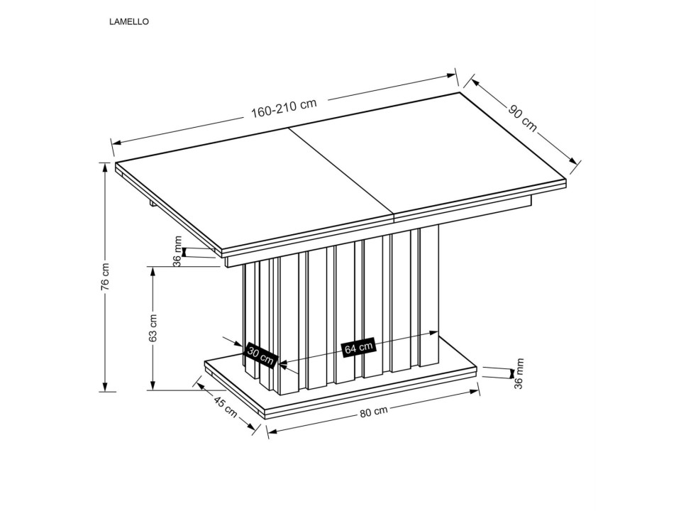 Stół LAMELLO rozkładany 160-210/90 cm dąb artisan/czarny - Halmar