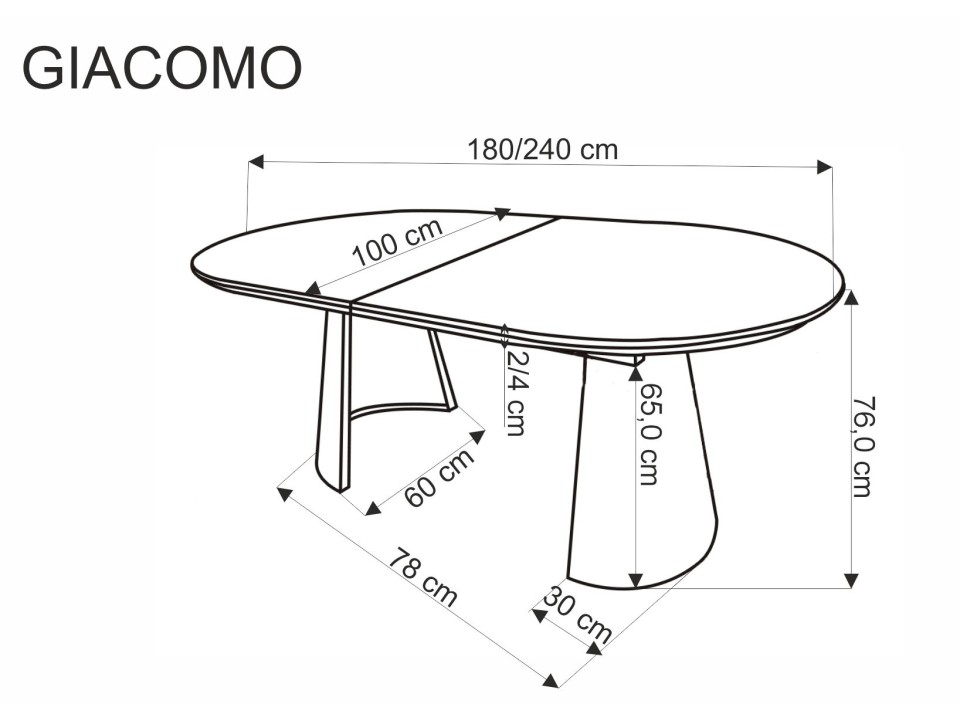 Stół GIACOMO rozkładany, blat - naturalny, noga - czarny ) - Halmar