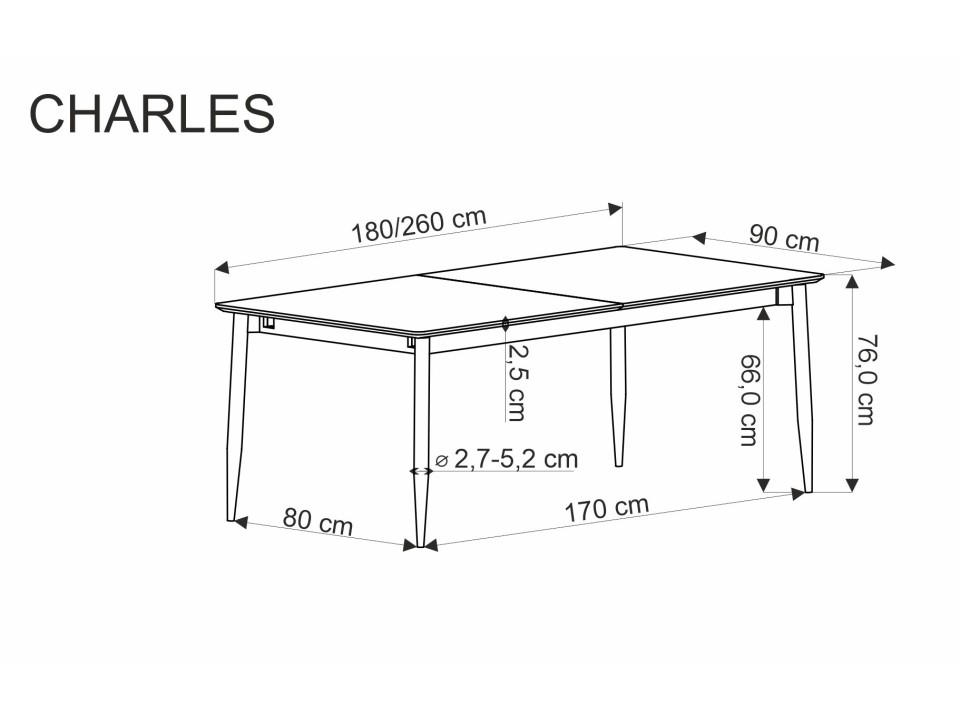 Stół CHARLES rozkładany, blat - popielaty marmur, nogi - czarny - Halmar