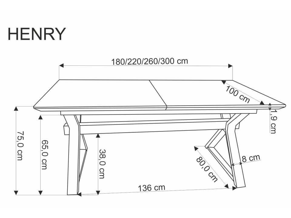 Stół HENRY rozkładany, blat - naturalny, nogi - czarny - Halmar