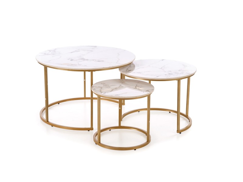 GILDA zestaw 3 ław, biały marmur / złoty - Halmar