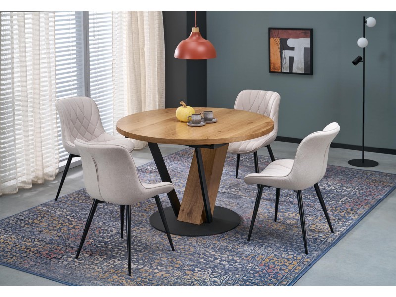 Stół FANIS okrągły rozkładany, naturalny / czarny - Halmar