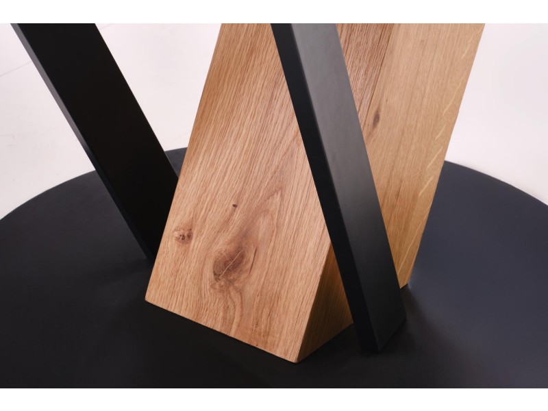 Stół FANIS okrągły rozkładany, naturalny / czarny - Halmar