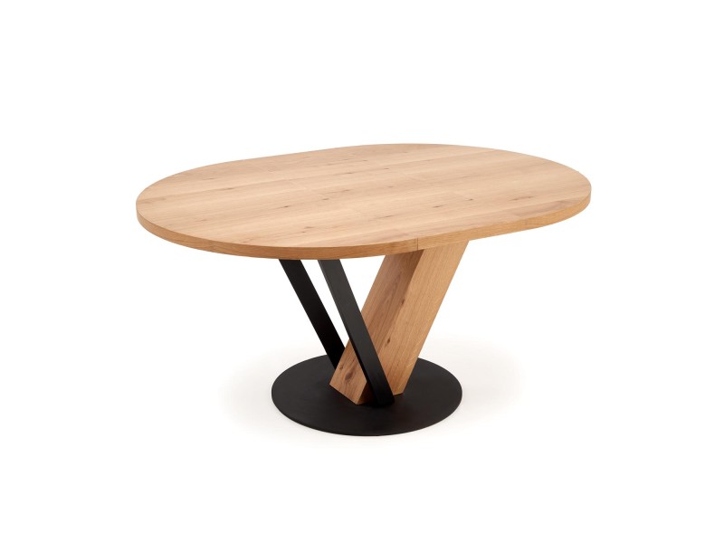 Stół FANIS okrągły rozkładany, naturalny / czarny - Halmar