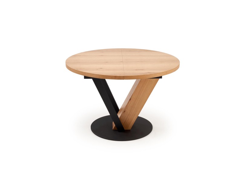 Stół FANIS okrągły rozkładany, naturalny / czarny - Halmar