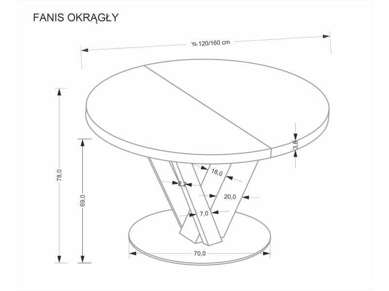 Stół FANIS okrągły rozkładany, naturalny / czarny - Halmar