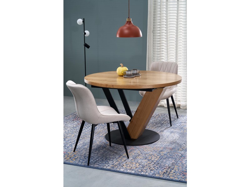 Stół FANIS okrągły rozkładany, naturalny / czarny - Halmar