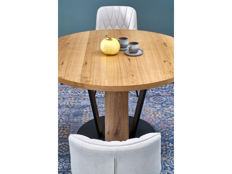 Stół FANIS okrągły rozkładany, naturalny / czarny - Halmar