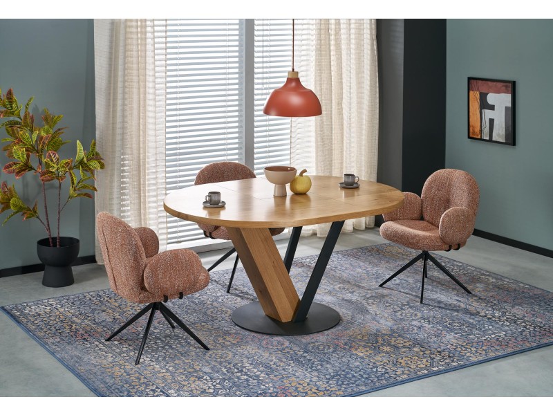 Stół FANIS okrągły rozkładany, naturalny / czarny - Halmar