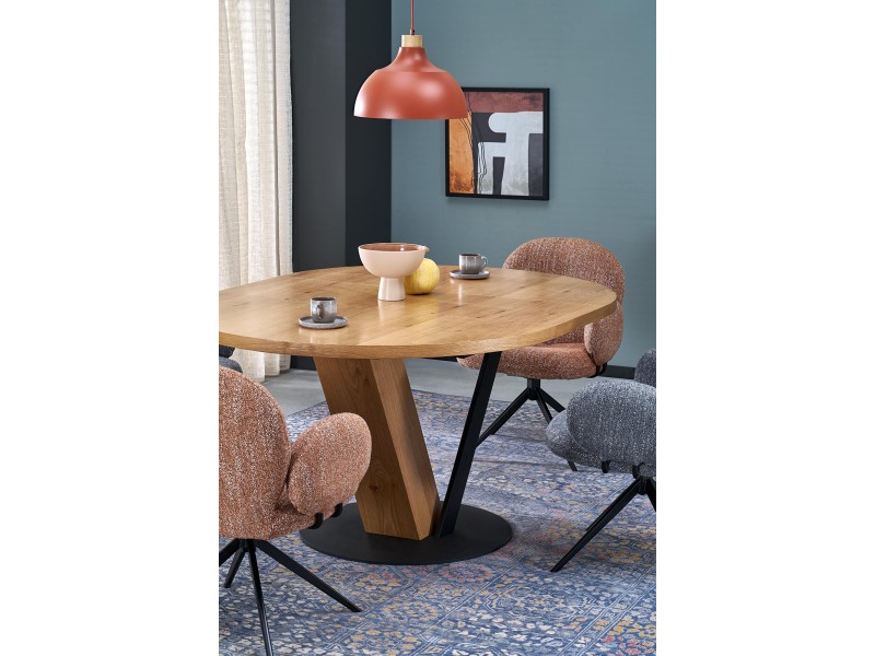 Stół FANIS okrągły rozkładany, naturalny / czarny - Halmar