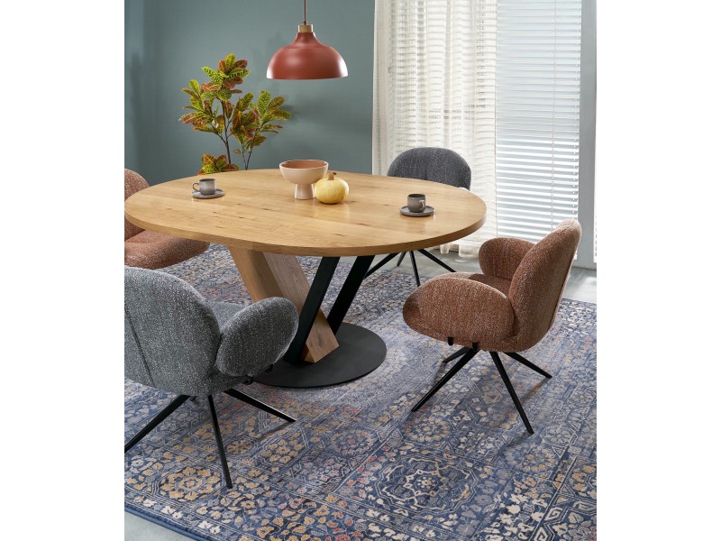 Stół FANIS okrągły rozkładany, naturalny / czarny - Halmar