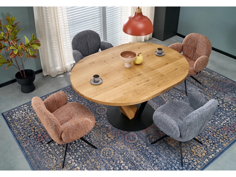 Stół FANIS okrągły rozkładany, naturalny / czarny - Halmar