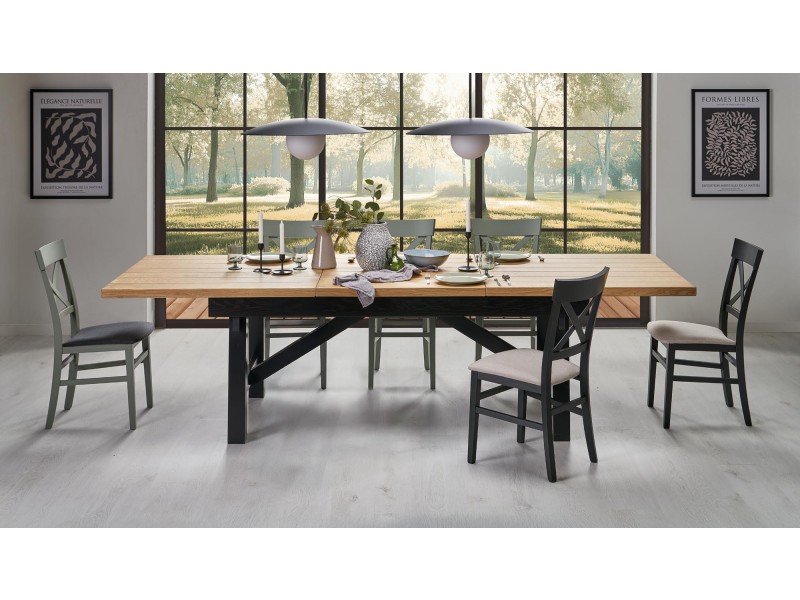 Stół FIESTA rozkładany 200-280x100x77 cm dąb naturalny/czarny - Halmar