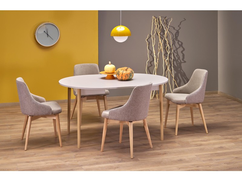 Stół PIVOT rozkładany 102-142x102x75 cm, blat - kaszmir, nogi - naturalny - Halmar