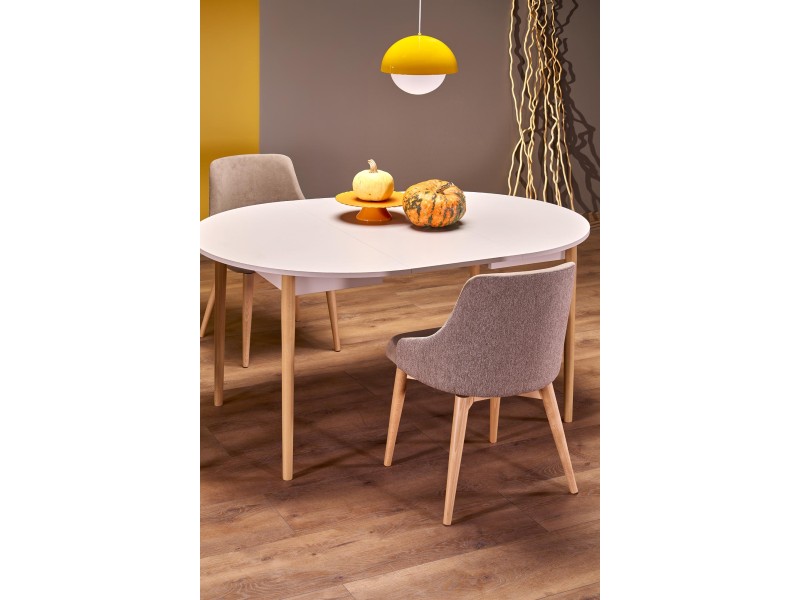 Stół PIVOT rozkładany 102-142x102x75 cm, blat - kaszmir, nogi - naturalny - Halmar