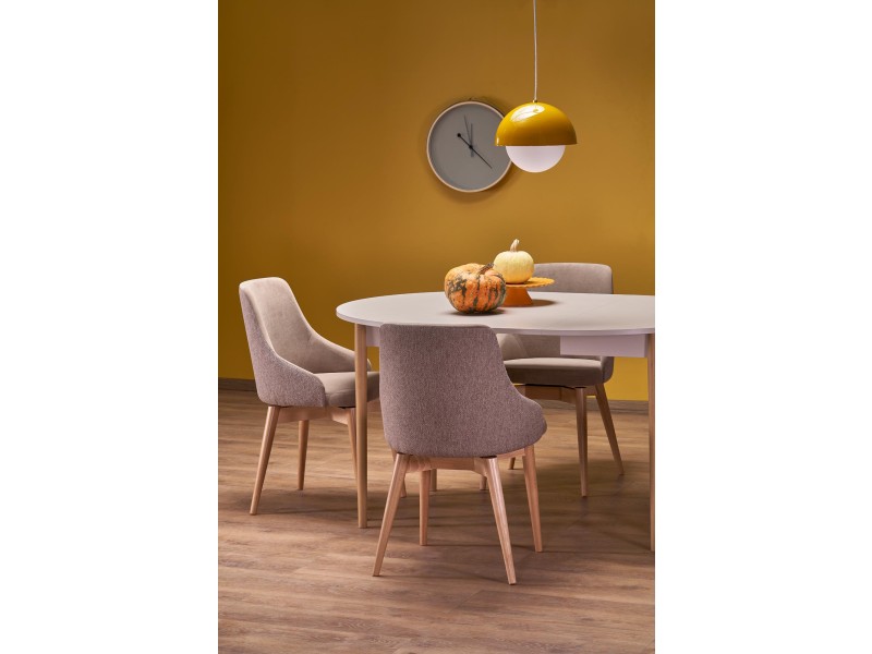 Stół PIVOT rozkładany 102-142x102x75 cm, blat - kaszmir, nogi - naturalny - Halmar
