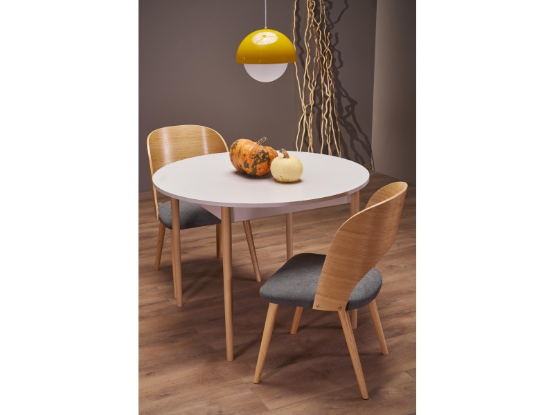 Stół PIVOT rozkładany 102-142x102x75 cm, blat - kaszmir, nogi - naturalny - Halmar