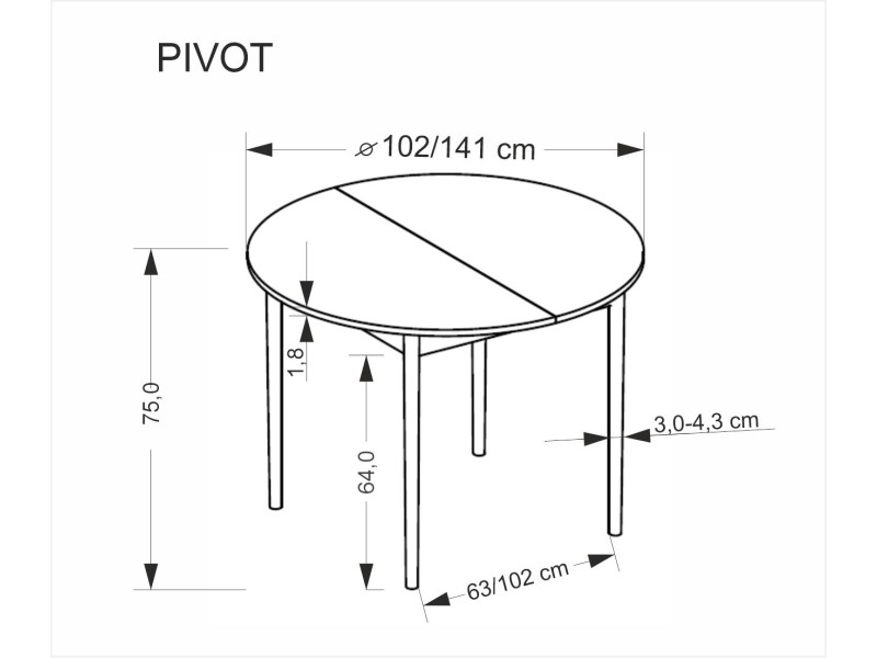 Stół PIVOT rozkładany 102-142x102x75 cm, blat - dąb artisan, nogi - czarny - Halmar