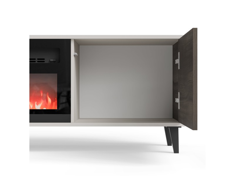 Stolik RANDOM 2 RTV-K RTV 180 cm z kominkiem kaszmir / orzech / czarny - Halmar