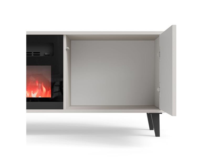 Stolik RANDOM 2 RTV-K RTV 180 cm z kominkiem kaszmir / orzech / czarny - Halmar