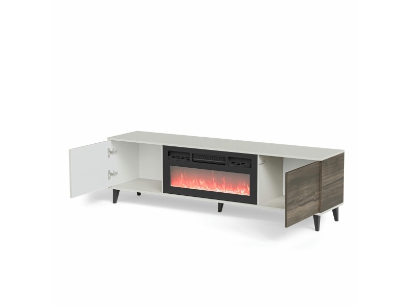 Stolik RANDOM 2 RTV-K RTV 180 cm z kominkiem kaszmir / orzech / czarny - Halmar