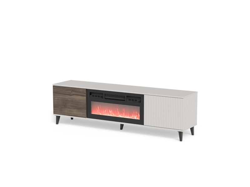 Stolik RANDOM 2 RTV-K RTV 180 cm z kominkiem kaszmir / orzech / czarny - Halmar