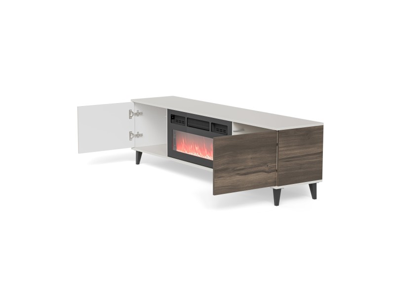 Stolik RANDOM 2 RTV-K RTV 180 cm z kominkiem kaszmir / orzech / czarny - Halmar