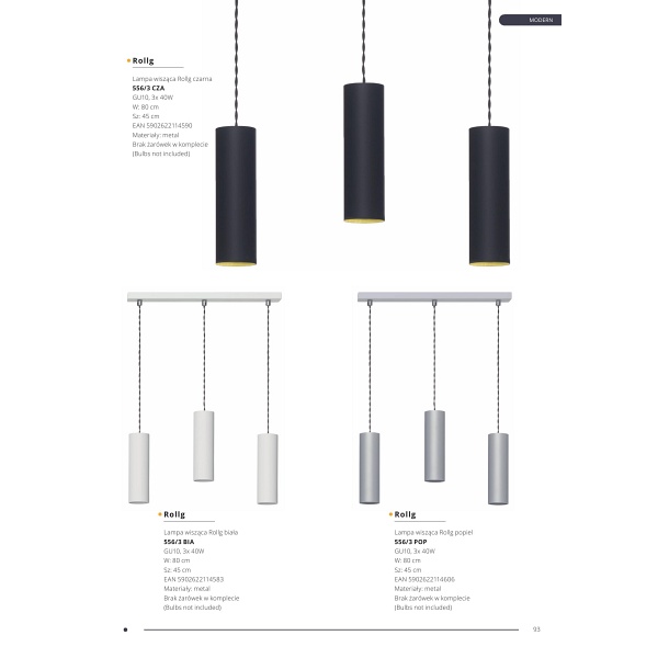 Lampa wisząca Rollg 3 biała Lampex