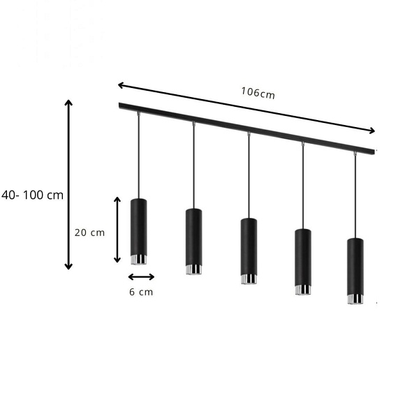 Lampa wisząca Hava 5L czarna Lampex