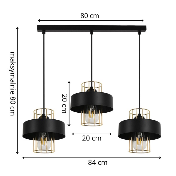 Lampa wisząca Estella 3L czarna Lampex