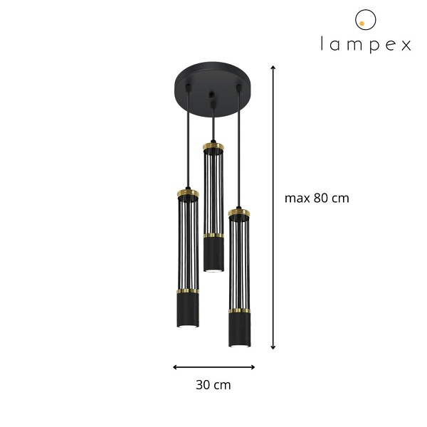 Lampa wisząca Rubio 3P czarna Lampex