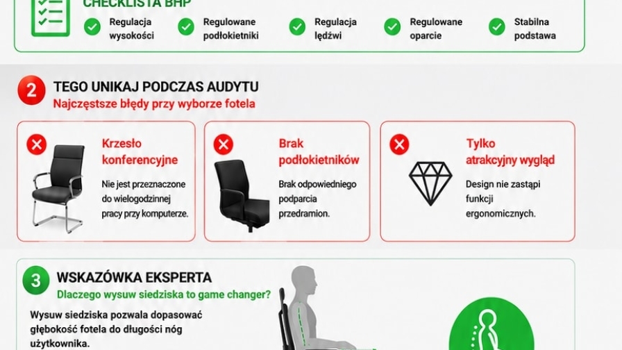 Fotel biurowy zgodny z BHP – jak wybrać model spełniający aktualne wymagania?