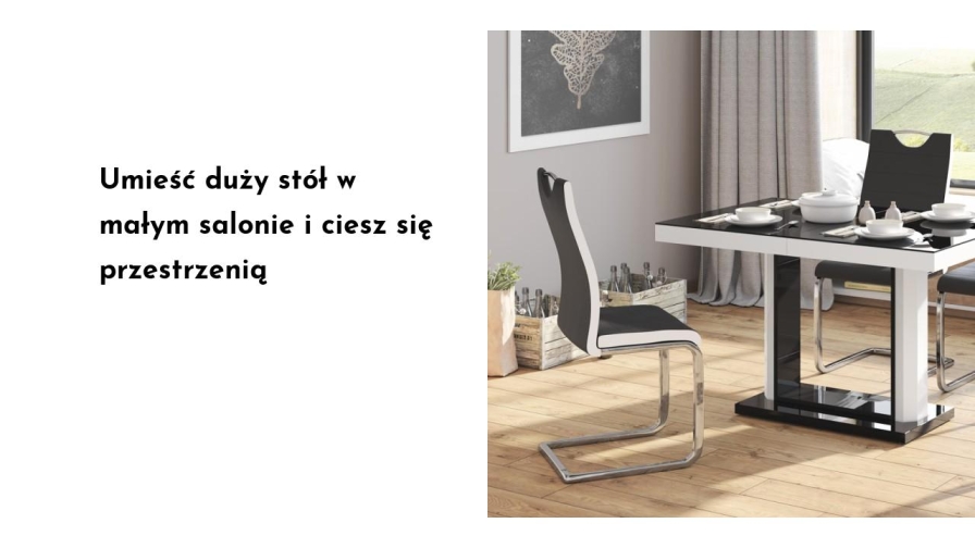 Umieść duży stół w małym salonie i ciesz się przestrzenią