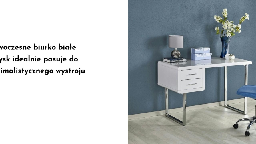 Nowoczesne biurko białe połysk idealnie pasuje do minimalistycznego wystroju