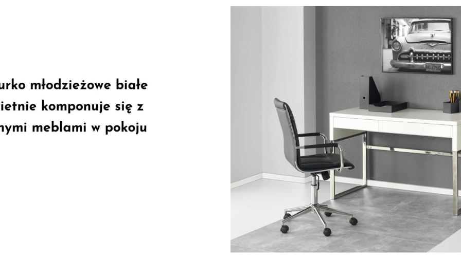 Biurko młodzieżowe białe świetnie komponuje się z innymi meblami w pokoju