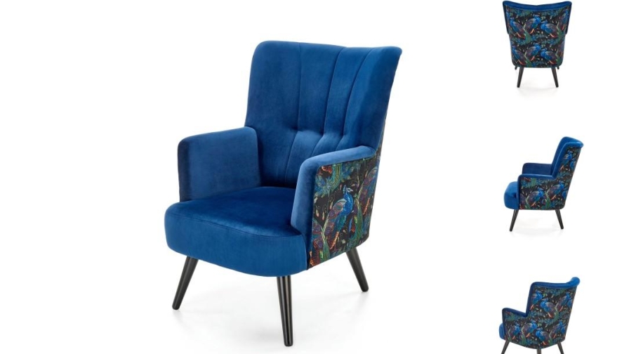 Design, który zasługuje na uwagę łączy w sobie fotel Pagoni granatowy / czarny od Halmar