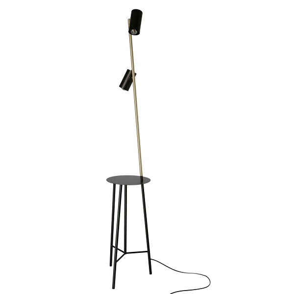 Perret Lampa Podłogowa Czarny+Złoty Matowy 2X15W Gu10 Klosz Czarny Candellux